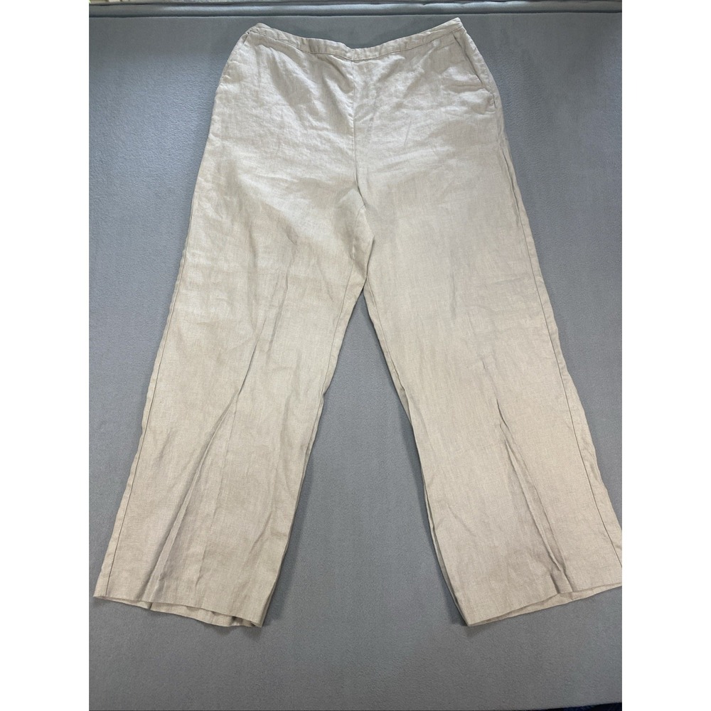 Chadwick's Womens 16 100% Linen Pull‎ On Khaki Pants Wide Leg Coastal Minimalist